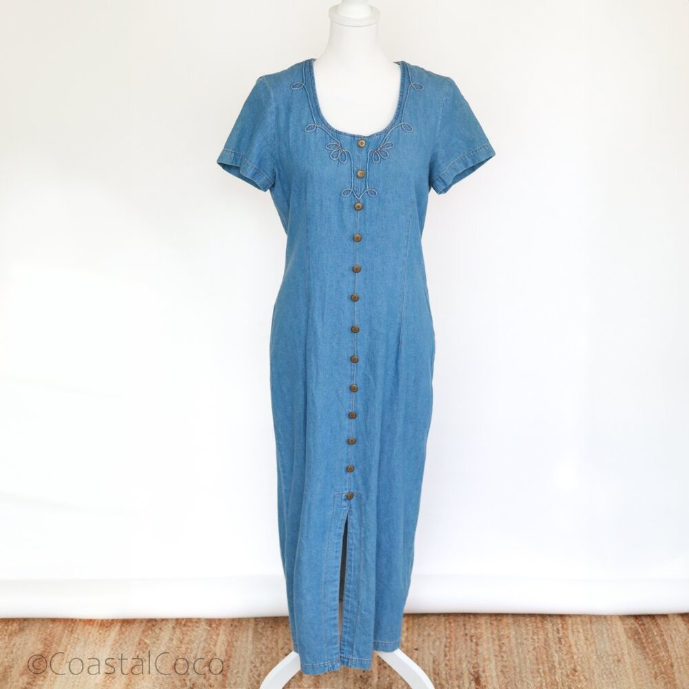 Vintage Chorus Blues Denim Dress Size 10 Western Cottagecore 90s Boho Retro